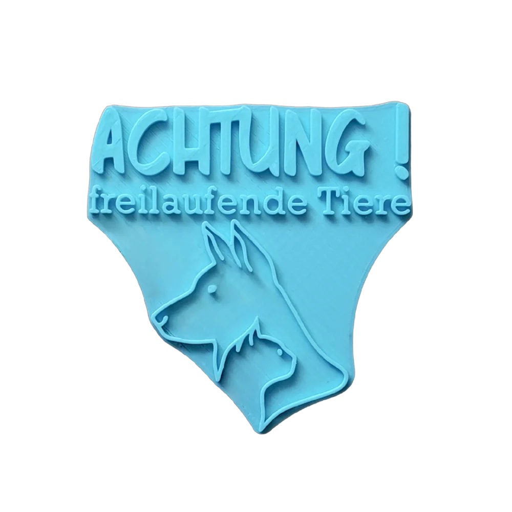Achtung! Freilaufende Tiere Schild - Stempel - Spruchstempel