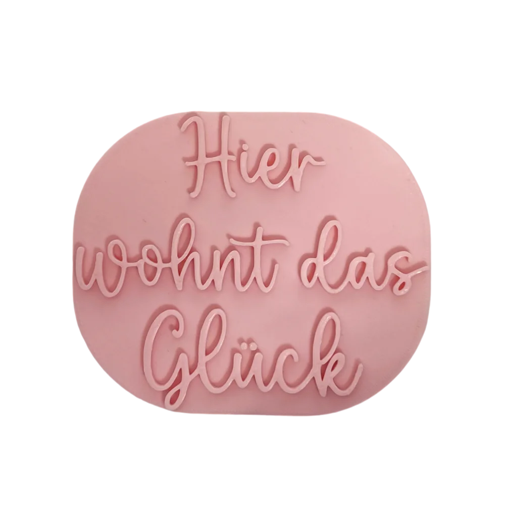 Hier wohnt das Glück - Prägestempel mit passendem Ausstecher - A 10cm - Spruchstempel