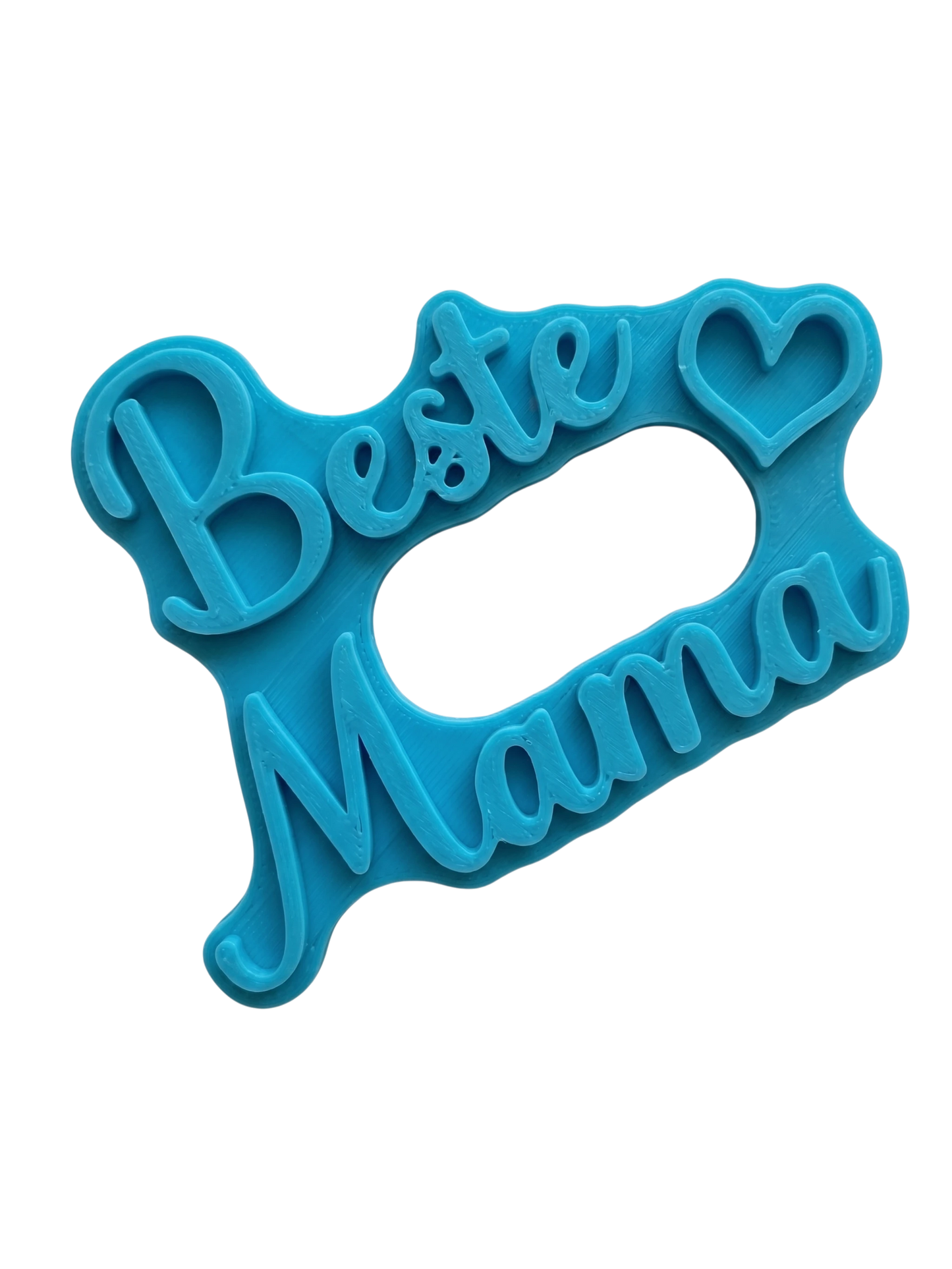 Blaugrüner Textstempel für Ton von MinseArt mit dem Spruch 'Beste Mama'. Hochwertiges Töpferwerkzeug für saubere Prägungen in Keramik. Stabiler Stempel für DIY-Geschenke zum Muttertag, handgefertigt für detailreiche Ergebnisse.