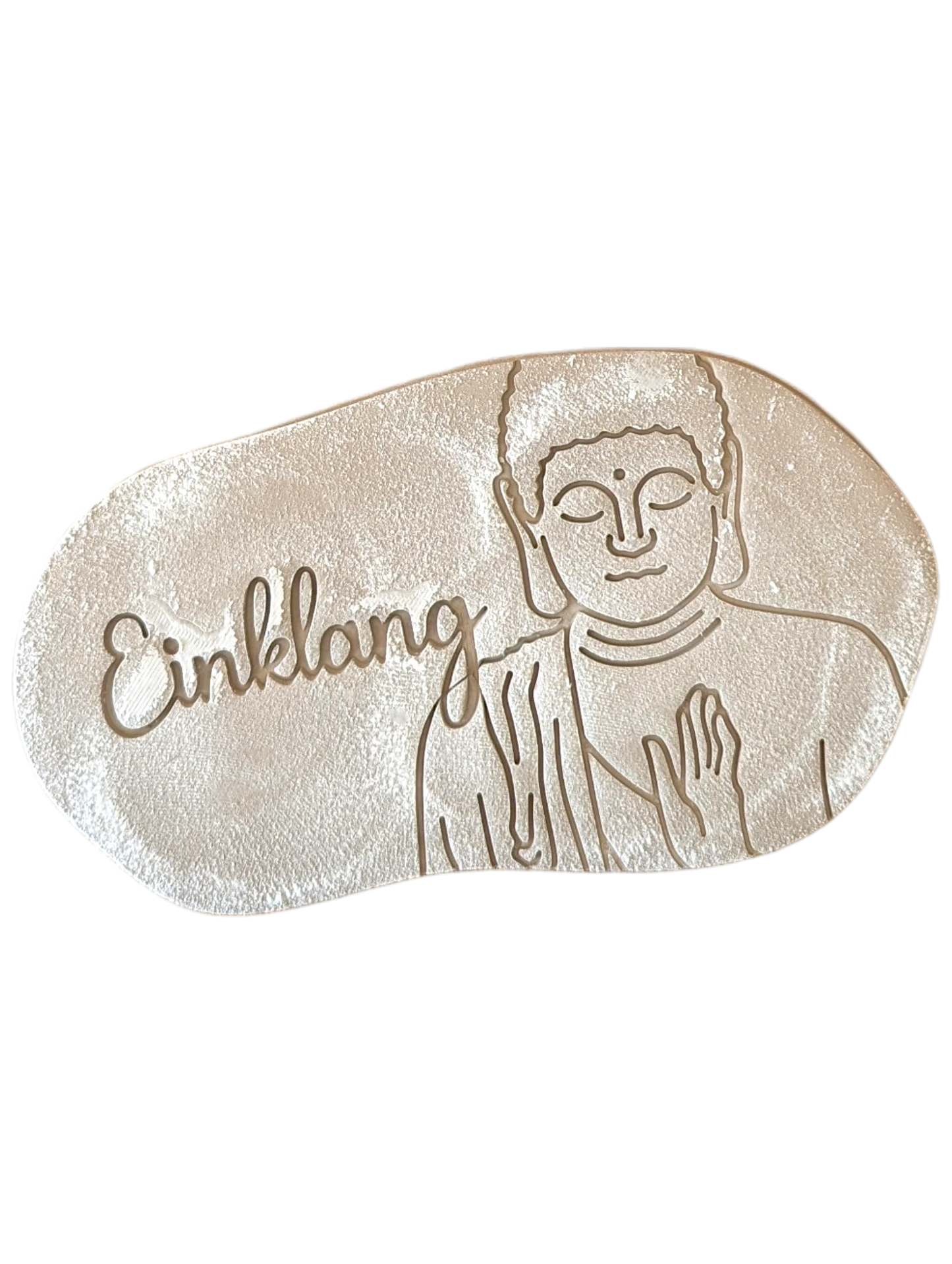 Kreative Töpfer-Idee: Buddha-Stempelabdruck kombiniert mit einem Mandala-Hintergrund in dunklem Ton mit weißer Akzentuierung. Hochwertiges Relief-Ergebnis von MinseArt.