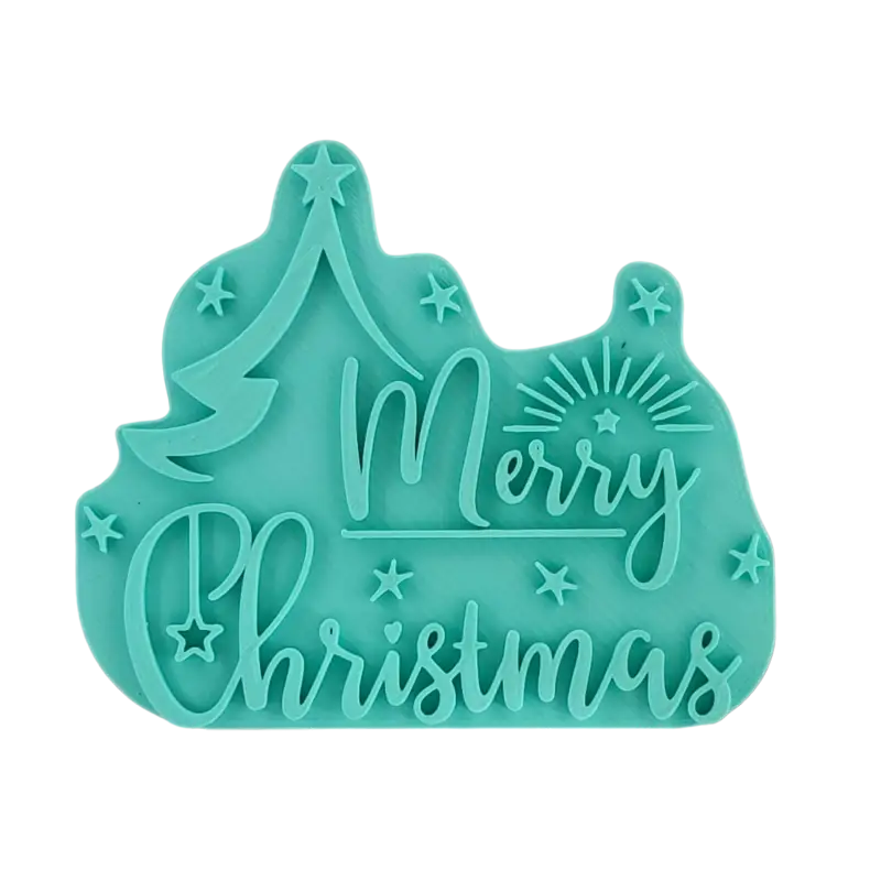 Merry Christmas mit Tanne und Sternchen - Stempel - Spruchstempel