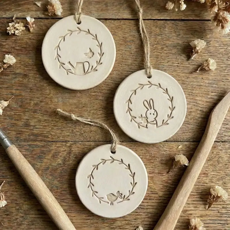 3er Spar-Set Keramikstempel ’Frühlings-Minis’ – Hase Vogel & Gießkanne - osterstempel