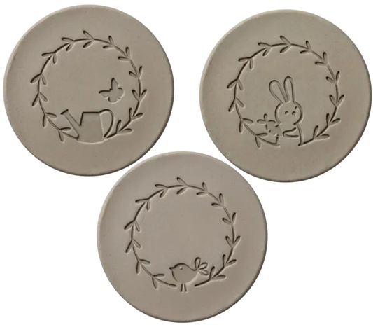 3er Spar-Set Keramikstempel ’Frühlings-Minis’ – Hase Vogel & Gießkanne - osterstempel