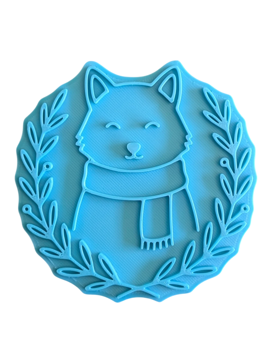 Keramikstempel "Wolf mit Schal" – Frontaler Blick mit (10cm - 19cm) - Minseart