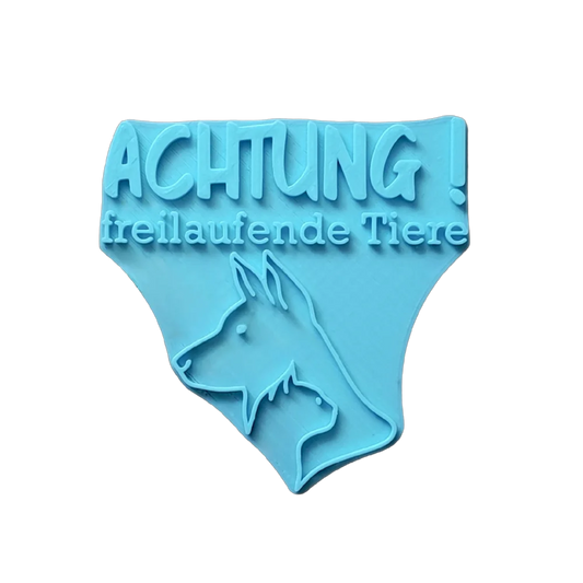 Achtung! Freilaufende Tiere Schild - Stempel - Spruchstempel