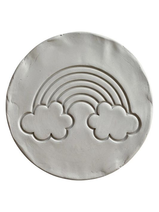 Regenbogen mit Wolken - Motivstempel | Detailreicher Keramikstempel für Ton