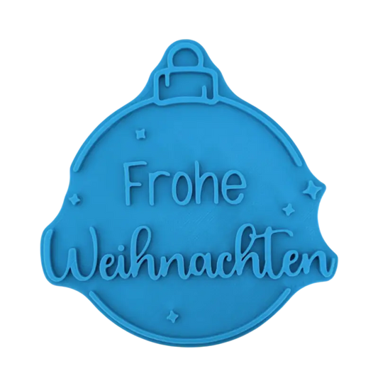 Frohe Weihnachten in Christbaumkugel - Keramikstempel Prägestempel - Spruchstempel