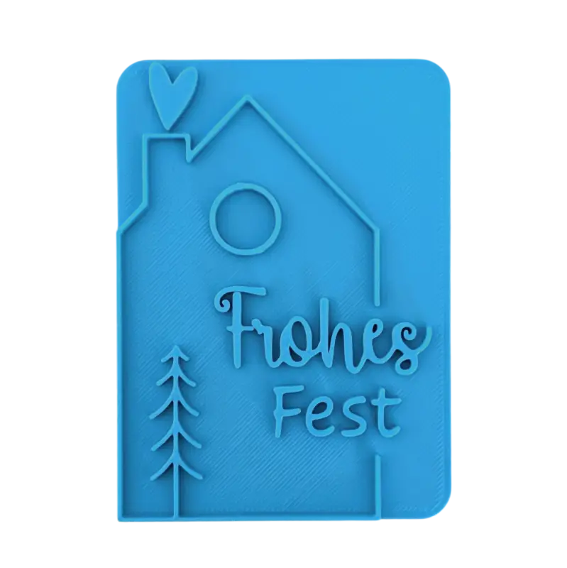 Frohes Fest mit Haus-Motiv - Keramikstempel Prägestempel - Spruchstempel