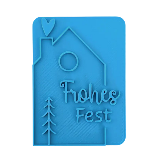 Frohes Fest mit Haus-Motiv - Keramikstempel Prägestempel - Spruchstempel