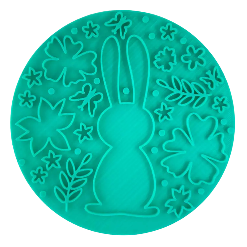 Hase mit Blumen und Schmetterlingen rund - osterstempel