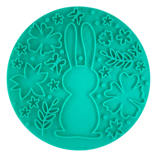 Hase mit Blumen und Schmetterlingen rund - osterstempel