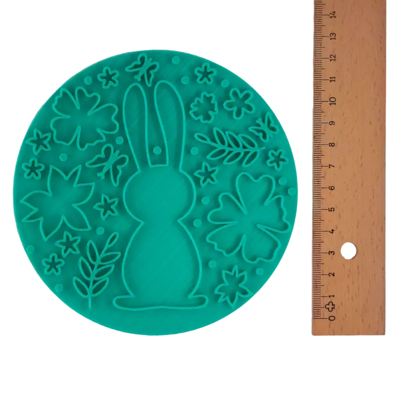 Hase mit Blumen und Schmetterlingen rund - osterstempel