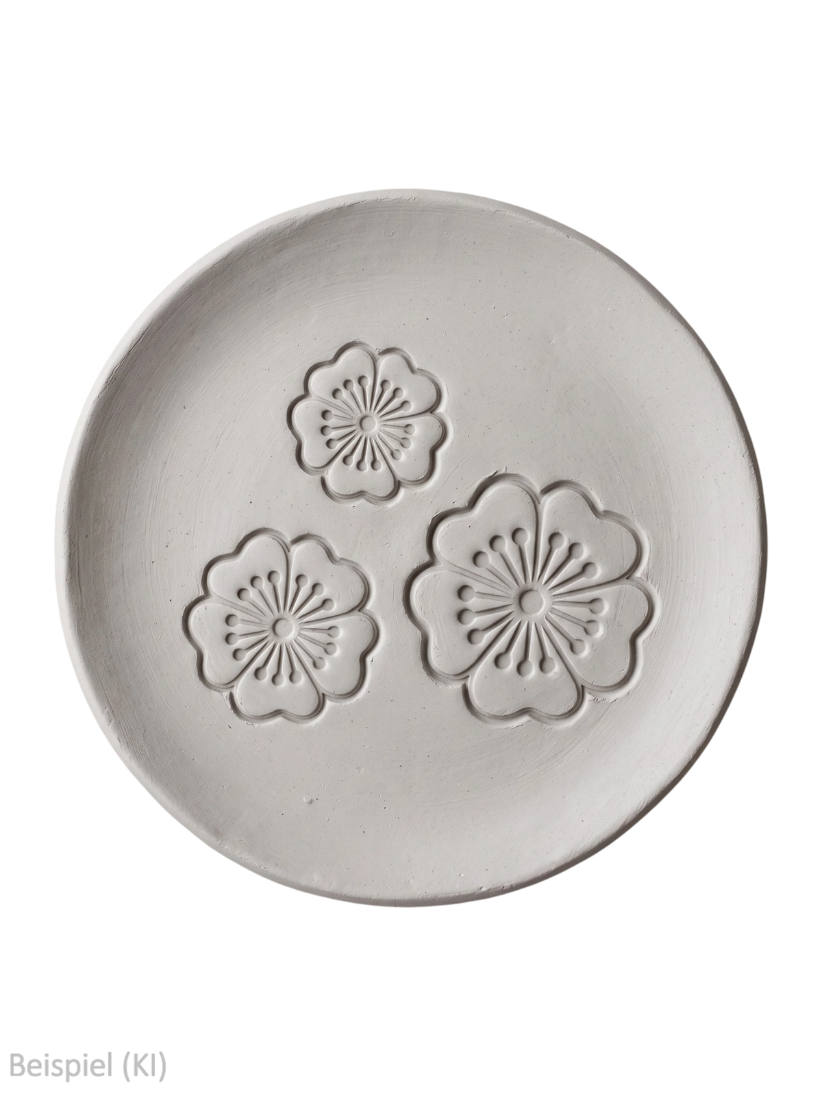 Runder Tonabdruck mit drei tief geprägten floralen Blüten-Motiven aus dem Tonstempel 3er-Set von MinseArt.