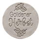 Runder Tonabdruck mit dem tief geprägten Spruch Goldener Herbst und feinen Eichenblättern von MinseArt.