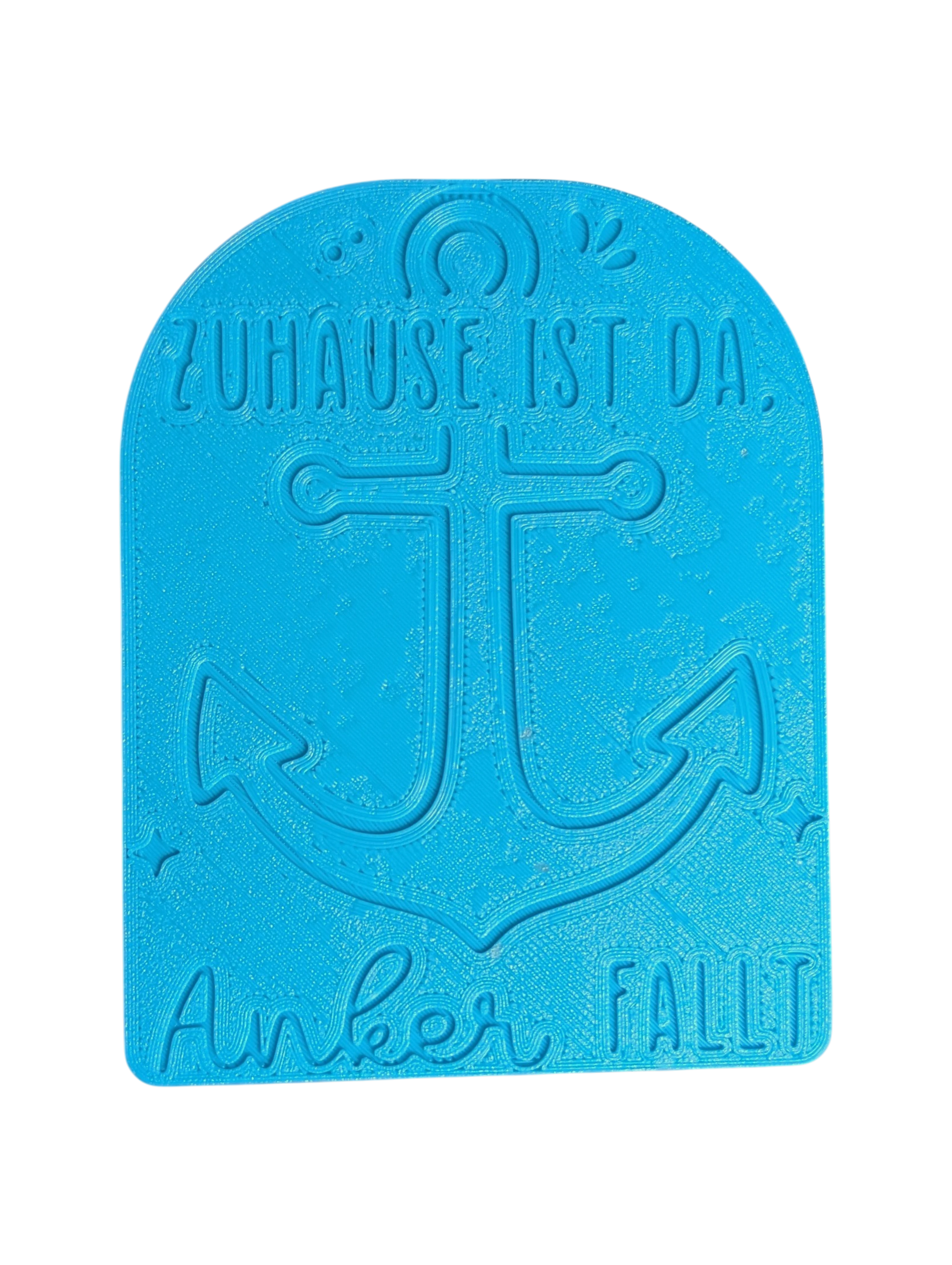Draufsicht auf die Positionierungshilfe des Tonstempels 'Zuhause ist da, wo der Anker fällt'. Der detailreiche Keramikstempel verfügt über eine Positionierungshilfe für exaktes Arbeiten.