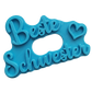 Der blaugrüne MinseArt Textstempel mit dem Spruch 'Beste Schwester'. Hochwertiges Töpferwerkzeug für saubere, tiefe Prägungen in Ton. Stabiler Stempel für Keramik-Projekte und individuelle Geschenke, handgefertigt für Profi-Ergebnisse.