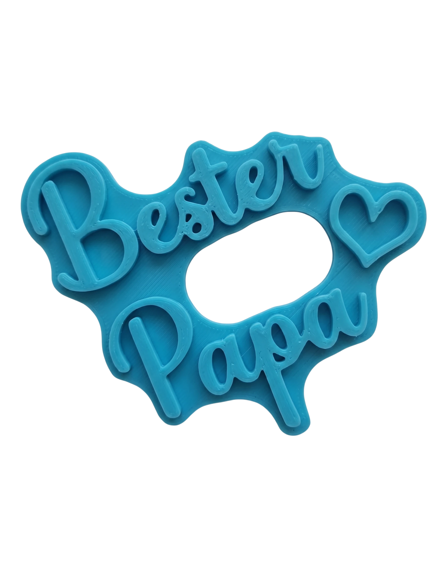 Blaugrüner MinseArt Textstempel für Ton mit dem Schriftzug 'Bester Papa'. Hochwertiges Töpferwerkzeug für saubere Prägungen in Keramik. Stabiler Stempel für individuelle Geschenke zum Vatertag, handgefertigt für Profi-Ergebnisse.