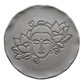 Präziser Stempelabdruck eines Buddhas mit Blumen auf einer runden Tonplatte. Inspiration für meditative Wandbilder oder dekorative Schalen aus Keramik.