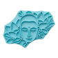 Blaugrüner Keramikstempel mit Buddha-Gesicht und Lotusblüten. Detailreiches Töpferwerkzeug für saubere, künstlerische Prägungen in Ton.
