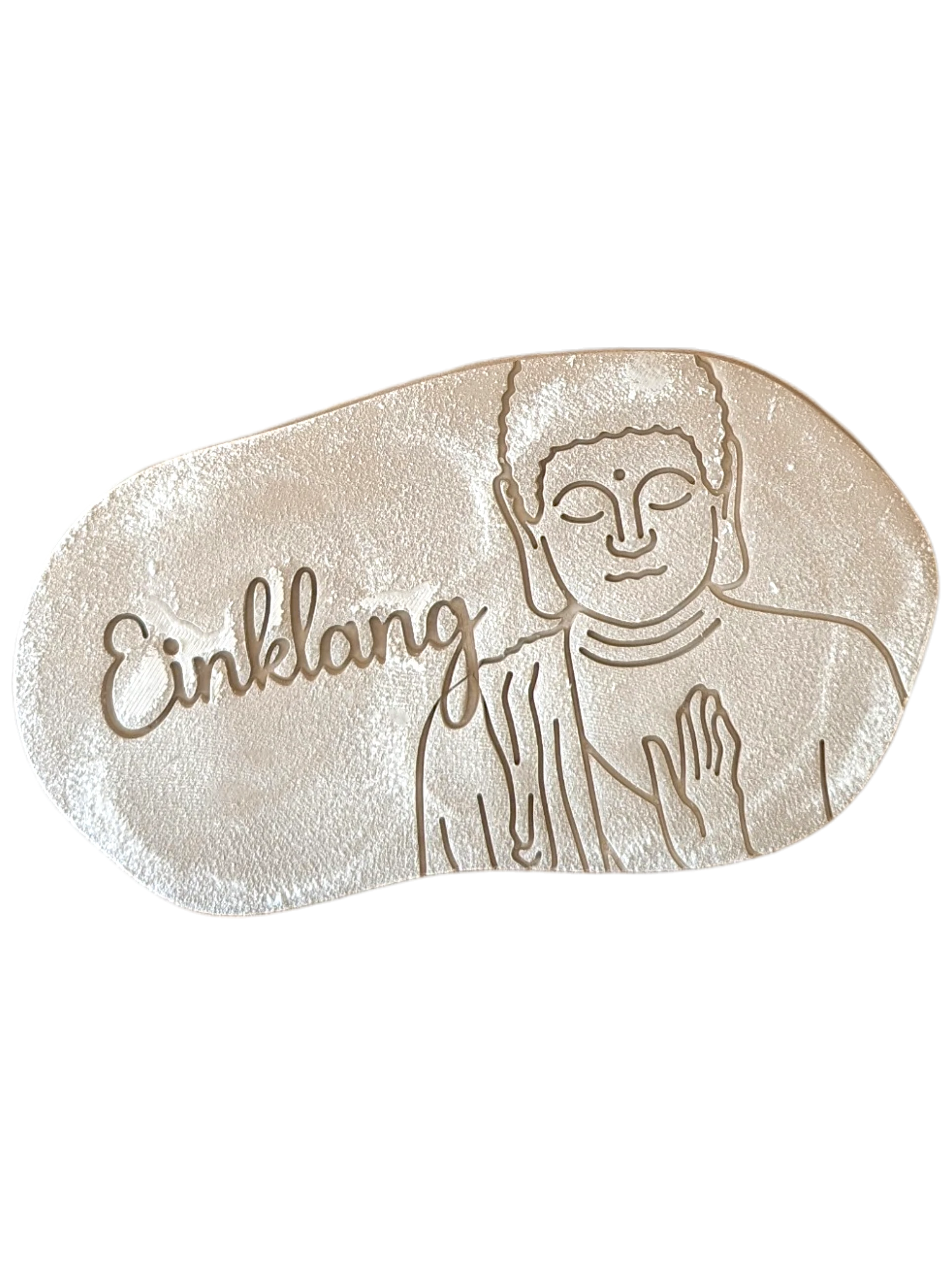 Kreative Töpfer-Idee: Buddha-Stempelabdruck kombiniert mit einem Mandala-Hintergrund in dunklem Ton mit weißer Akzentuierung. Hochwertiges Relief-Ergebnis von MinseArt.