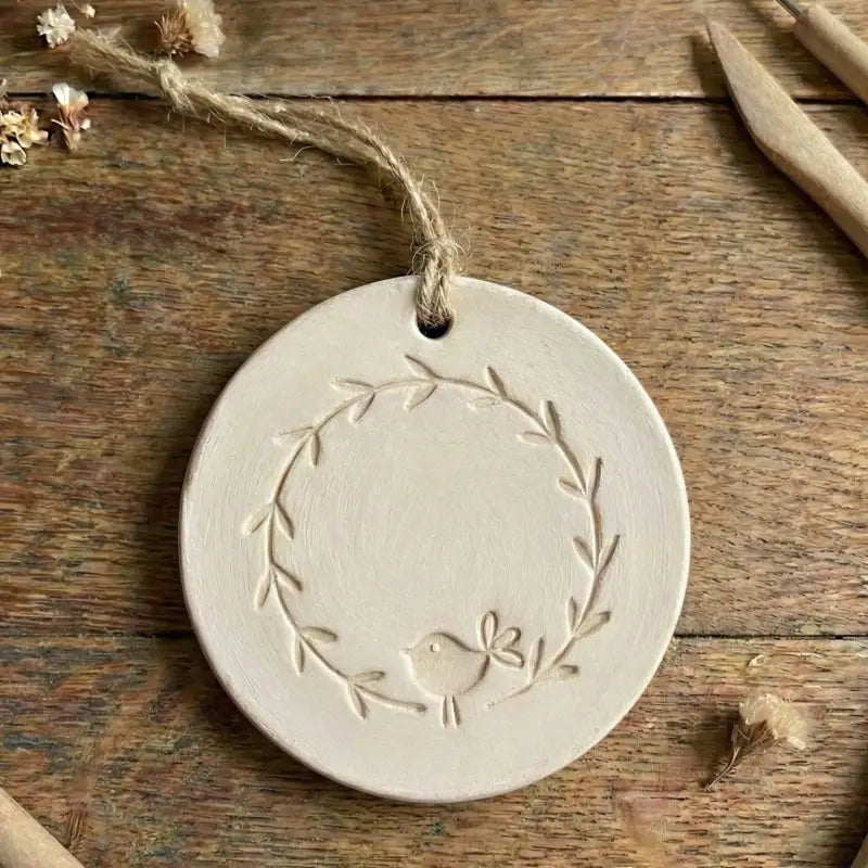 Keramikstempel ’Frühlingskranz Vögelchen’ – Ostermotiv für Ton - osterstempel