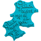 Zwei türkisfarbene Keramikstempel in verschiedenen Größen mit dem schönen Spruch 'Glück beginnt da wo man die Zeit vergisst'. Detailreicher Textstempel für handgemachte Töpfer-Ideen.