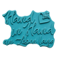 Türkisfarbener Keramikstempel für Ton mit dem romantischen Schriftzug 'Hand in Hand ein Leben lang' und kleinen Herzen. Hochwertiges Töpferwerkzeug für Hochzeitsgeschenke und liebevolle Keramikprojekte.