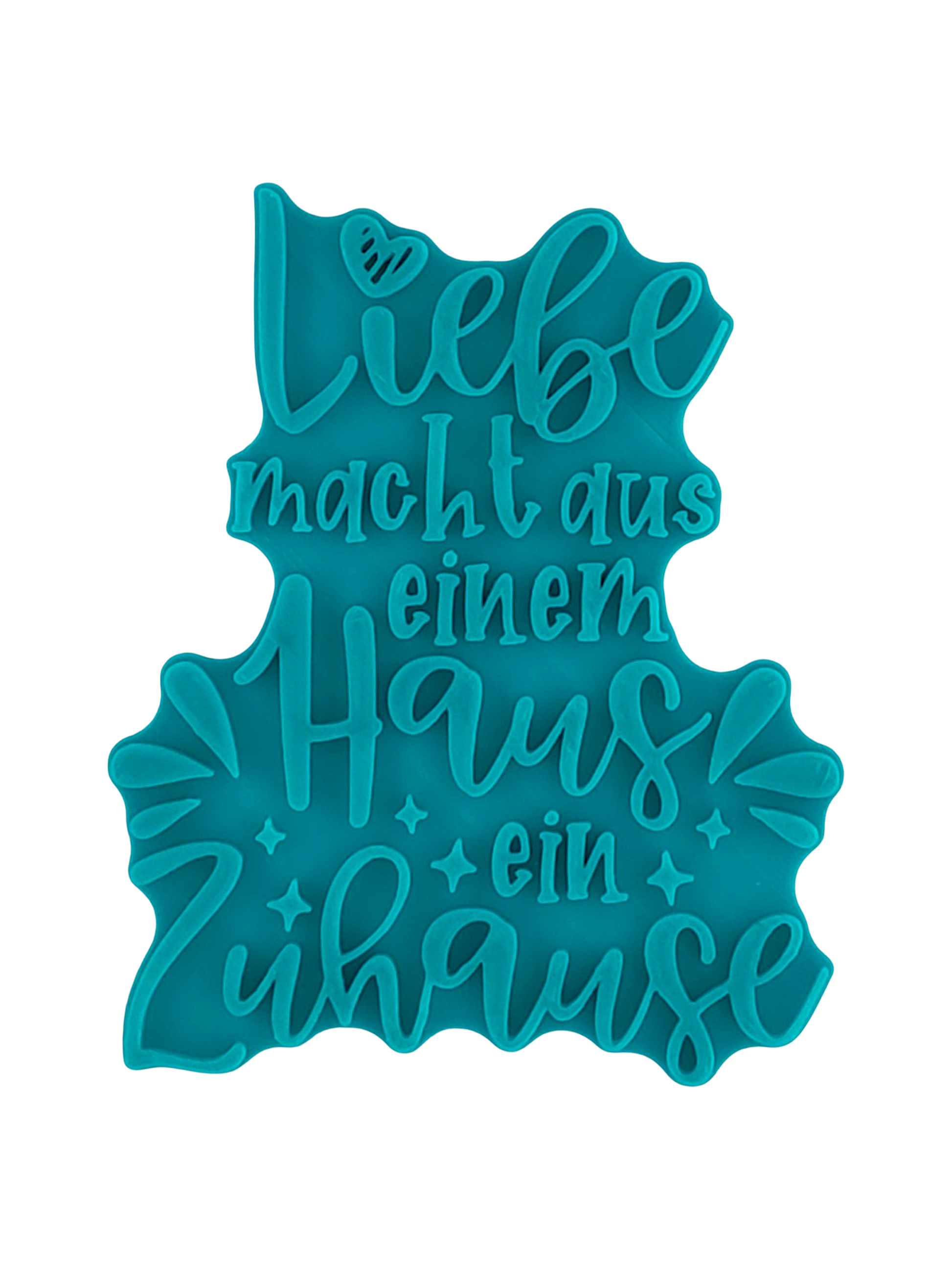 Präziser Keramikstempel von MinseArt mit dem Spruch 'Liebe macht aus einem Haus ein Zuhause' – ideal als Töpfer-Idee oder Einweihungsgeschenk für handgefertigte Türschilder oder Einweihungsgeschenke aus Ton.