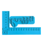 Blauer Keramikstempel mit dem Schriftzug Hoffnung im blauen Winkel-Messinstrument (in cm) zur genauen Längenbestimmung.