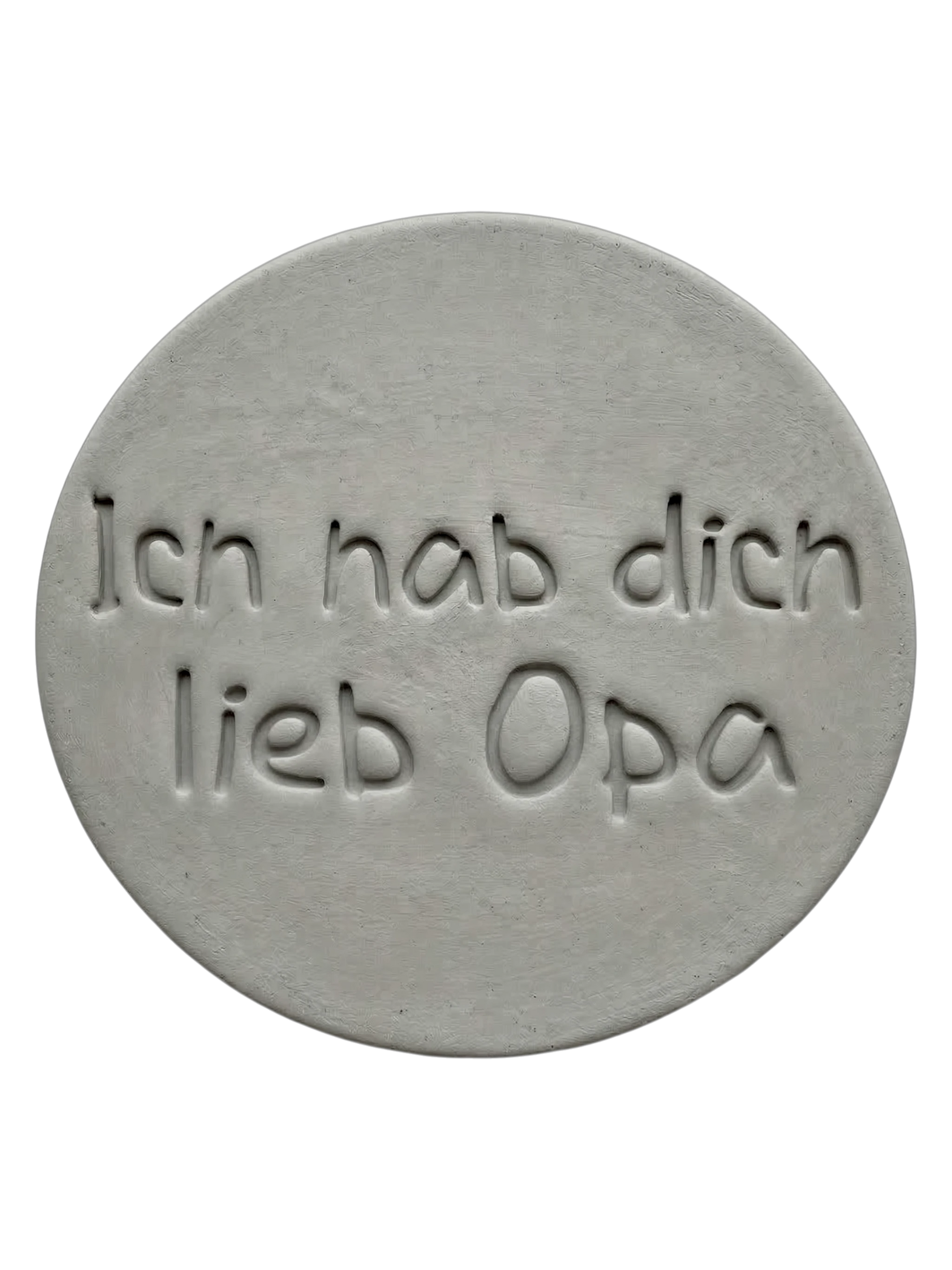 Präziser Abdruck im Ton mit dem Schriftzug 'Ich hab dich lieb Opa'. Ein idealer Keramikstempel für persönliche Geschenke von Enkelkindern zum Geburtstag oder zu Weihnachten.