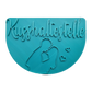 Türkisfarbener Keramikstempel für Ton mit dem Schriftzug Kusshaltestelle und der Silhouette eines küssenden Paares. Detailreiches, handgefertigtes Töpferwerkzeug für romantische Projekte.