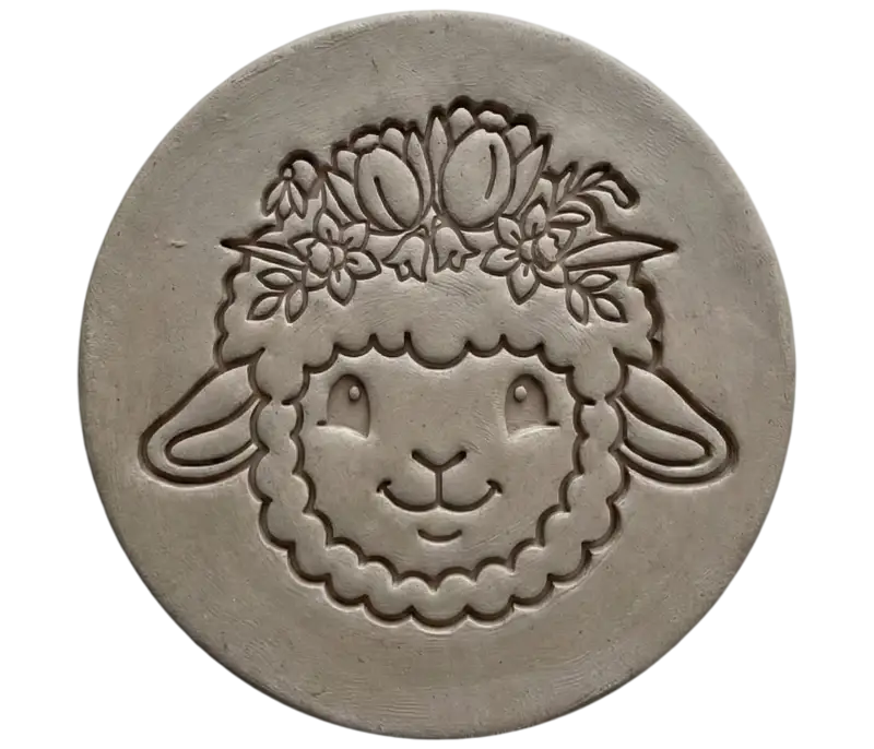 Keramikstempel ’Lamm Sanft’ – Frühlingshafter Blumenkranz (12cm - 19cm) - osterstempel
