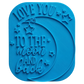 Blaugrüner Textstempel für Ton von MinseArt mit dem englischen Spruch 'Love you to the moon and back'. Hochwertiges Töpferwerkzeug für tiefe und saubere Prägungen in Keramik. Stabiler Stempel für DIY-Geschenke zur Geburt, Taufe oder für den Valentinstag.