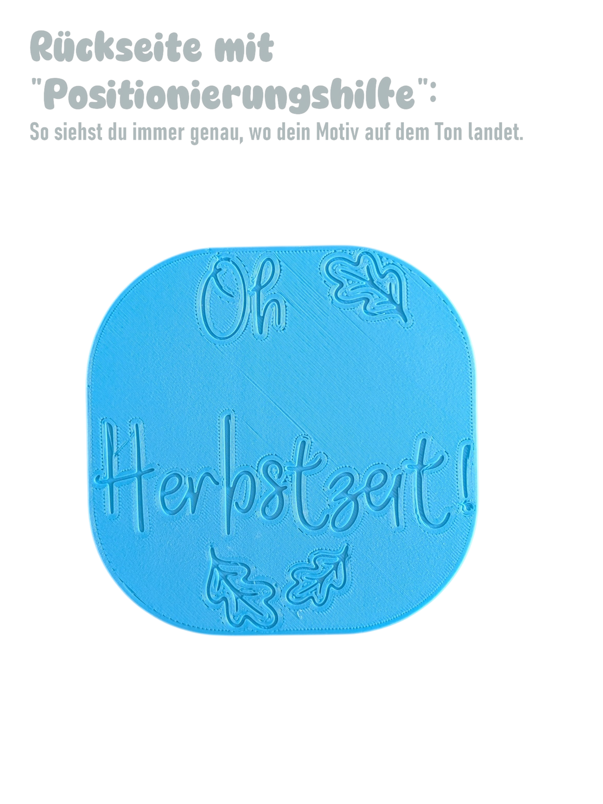 Rückseite des blauen Motivstempels von MinseArt mit praktischer Positionierungshilfe für exaktes Platzieren.