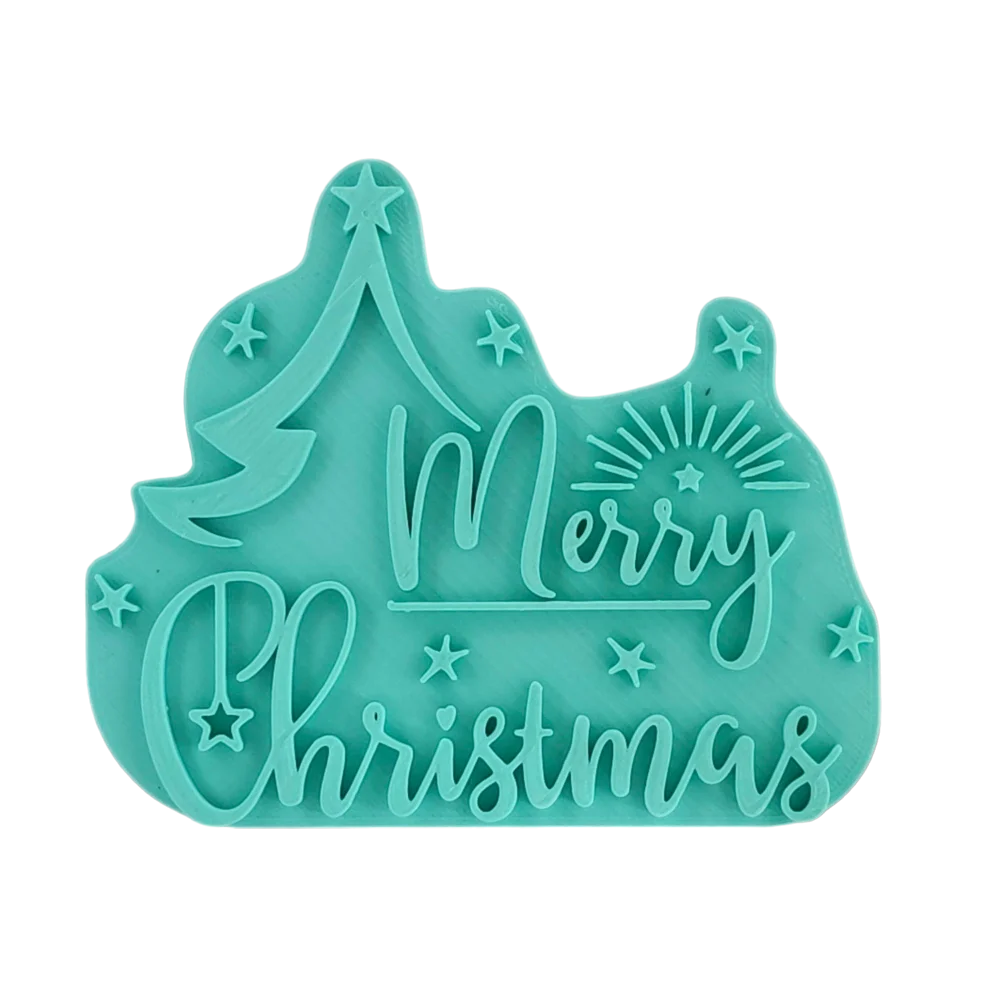 Merry Christmas mit Tanne und Sternchen - Stempel - Spruchstempel