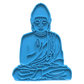 Türkisfarbener Keramikstempel im Design eines meditierenden Buddha. Professionelles Töpferwerkzeug für spirituelle Keramikprojekte.