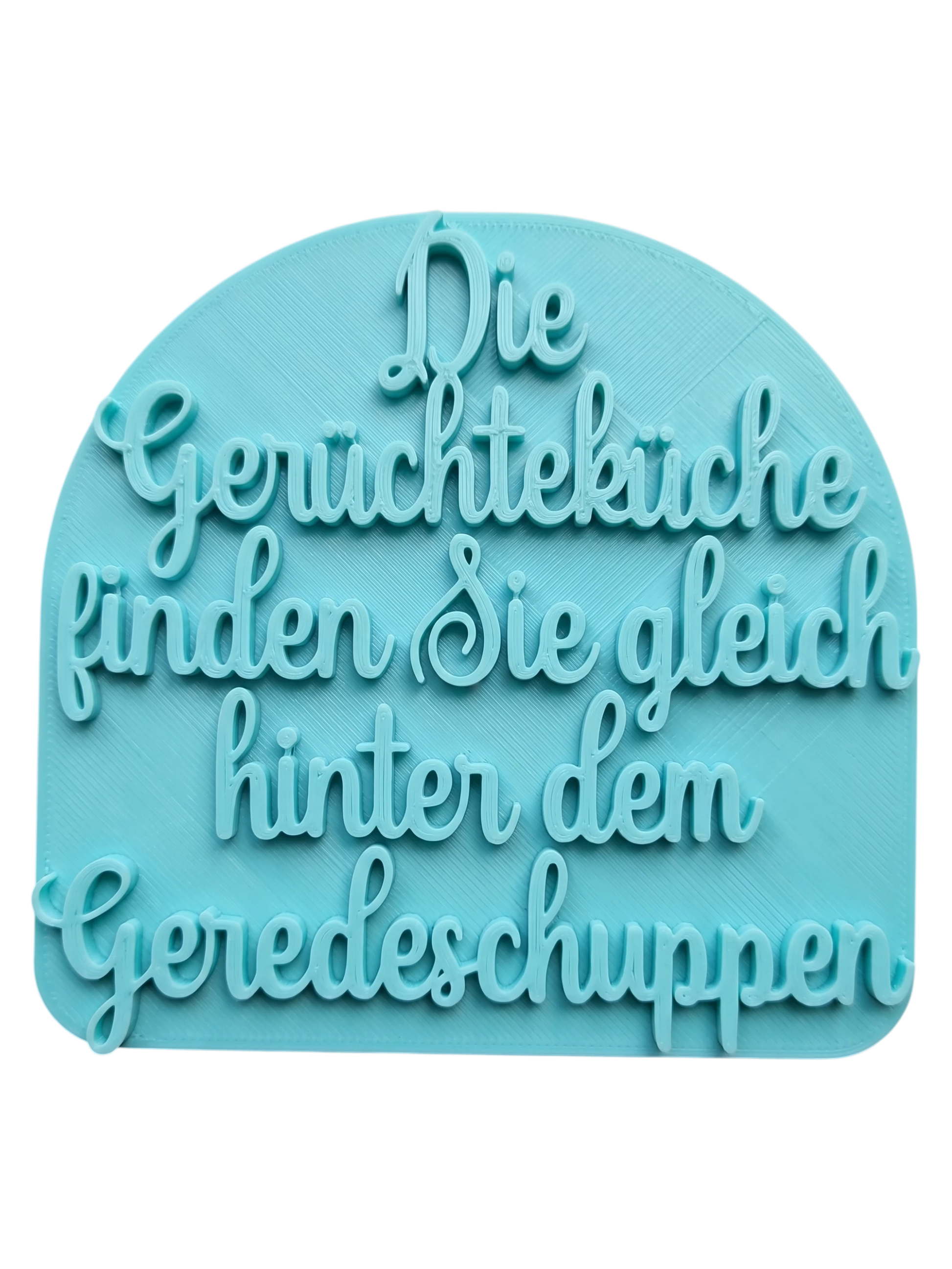 Türkisfarbener Textstempel für Ton mit dem witzigen Spruch über die Gerüchteküche. Hochwertiges Töpferzubehör für klare Prägungen in Keramik.