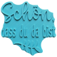 Türkisfarbener Prägestempel für Ton mit dem Schriftzug 'Schön, dass du da bist'. Hochwertiges Töpferwerkzeug für saubere Textprägungen in Keramik.