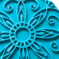 Türkisfarbener Prägestempel mit großem, symmetrischem Mandala-Muster. Ein hochwertiger Keramikstempel für wunderschöne Verzierungen auf handgemachten Tonplatten.