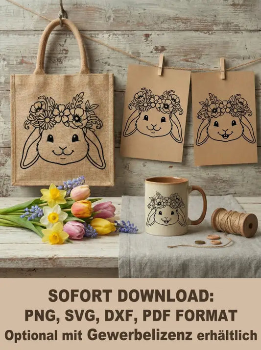 Plottdatei Hasen „Blumiger Frühlingshase“ – SVG DXF PNG