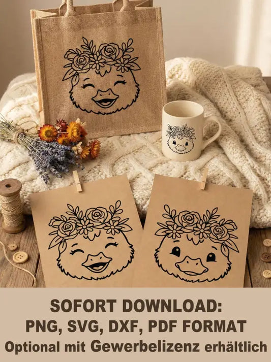 Plotterdatei Entchen „Blumiges Entchen“ – SVG DXF PNG