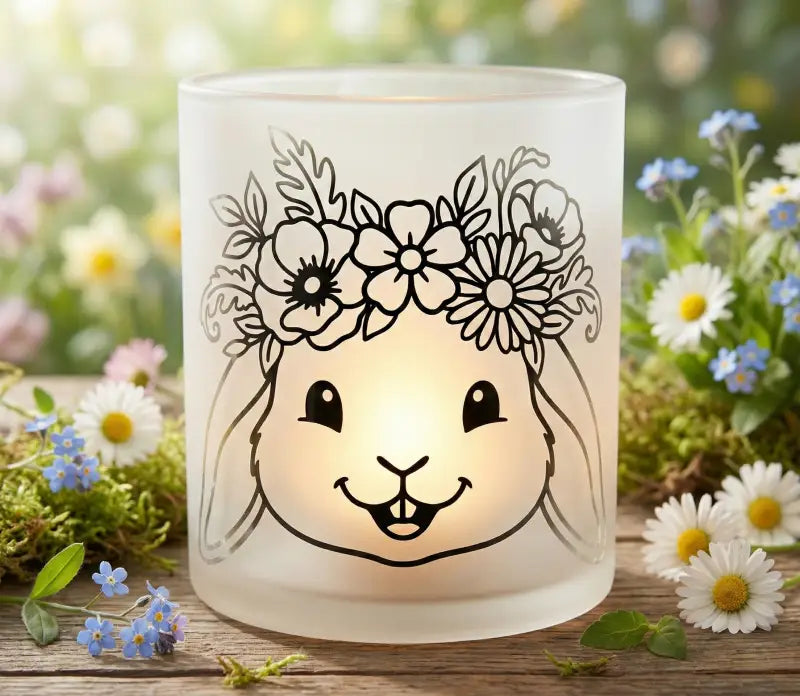 Plotterdatei ’Hasen-Duo mit Blumenkranz’ – 2 Motive (SVG DXF PNG)