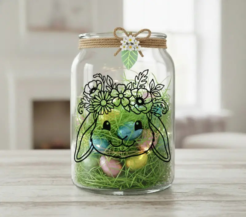 Plotterdatei ’Hasen-Duo mit Blumenkranz’ – 2 Motive (SVG DXF PNG)