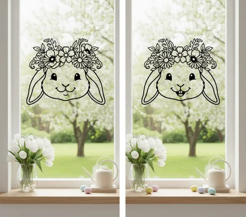 Plotterdatei ’Hasen-Duo mit Blumenkranz’ – 2 Motive (SVG DXF PNG)