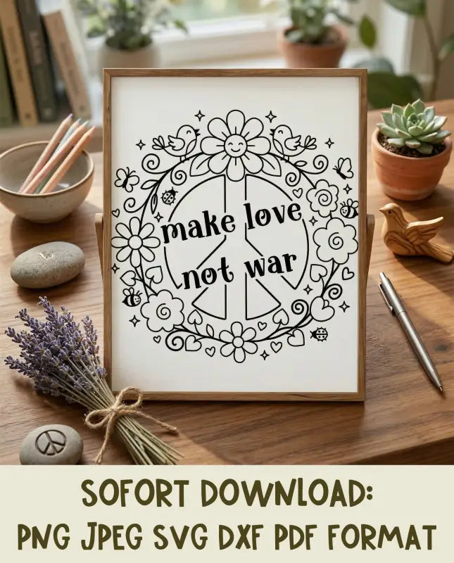 Plotterdatei ’Make Love Not War’ – Blumenkranz & Peace-Motiv