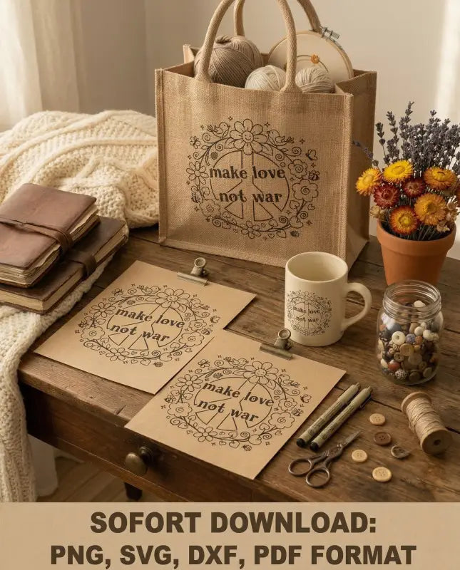 Plotterdatei ’Make Love Not War’ – Blumenkranz & Peace-Motiv