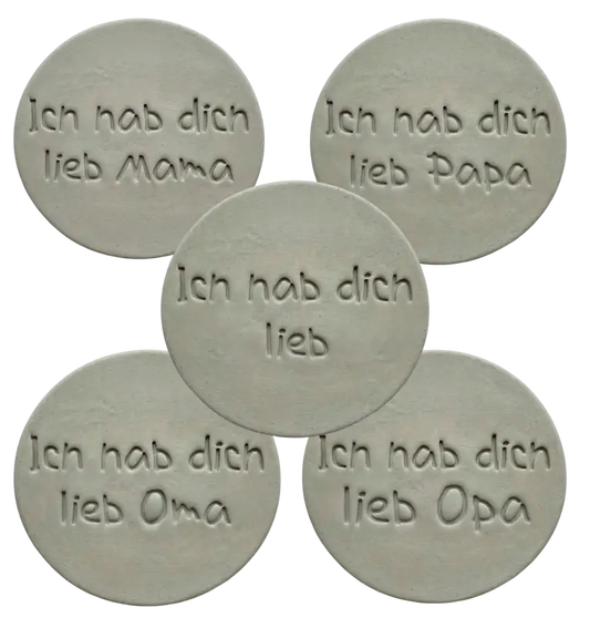 Sparset: 5er Kollektion Keramikstempel ’Ich hab dich lieb’ – Inkl. exklusivem Bonus-Motiv - 7.5cm