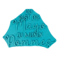 Türkisfarbener Keramikstempel für Ton mit dem Schriftzug 'Du bist die Mayo zu meinen Pommes'. Hochwertiges Töpferwerkzeug für präzise Konturen und klare Textprägungen.