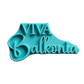 Detailreicher Schriftzug Viva Balkonia als türkisfarbener Textstempel. Hochwertiges Töpferwerkzeug für saubere und tiefe Abdrücke.
