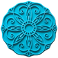 Draufsicht auf den großflächigen Motivstempel Mandala. Ein präziser Keramikstempel für symmetrische Muster auf handgemachten Tonstücken.
